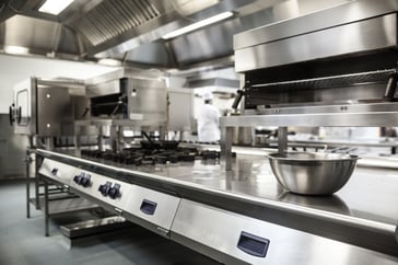 Work surface and kitchen equipment in professional kitchen