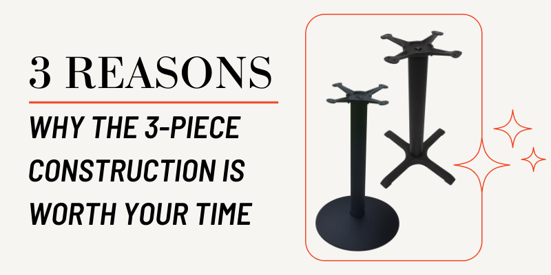 2 cast iron JI Bases and text in image saying "3 reasons why the 3-piece construction is worth your time" 